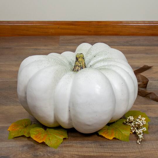 14" White Flat Round Pumpkin Tabletop Décor